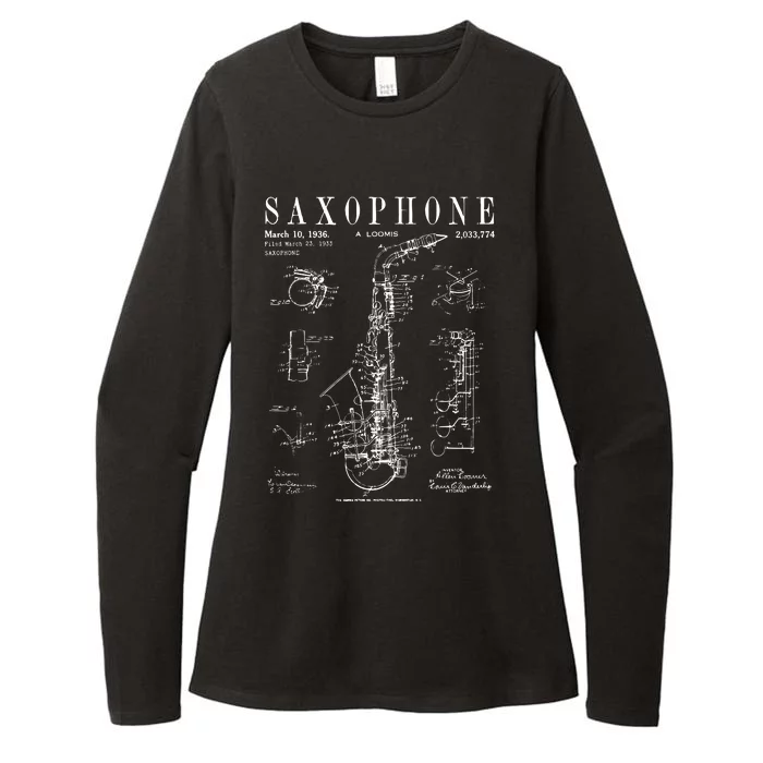 Saxophone Old Vintage Patent Drawing Print Womens CVC Long Sleeve Shirt