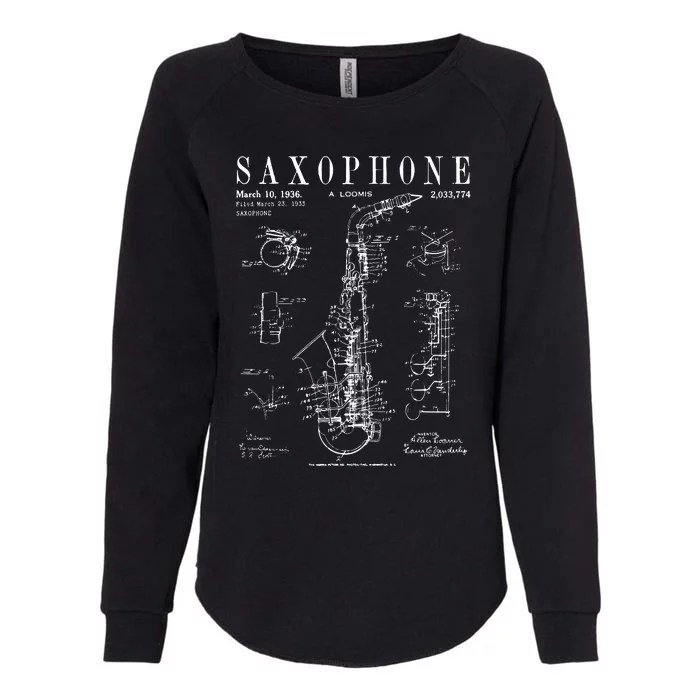 Saxophone Old Vintage Patent Drawing Print Womens California Wash Sweatshirt