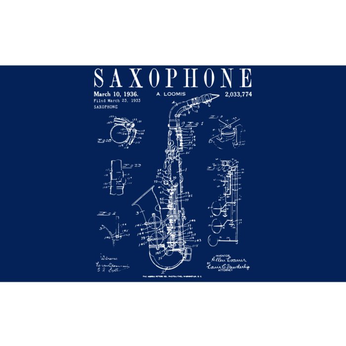 Saxophone Old Vintage Patent Drawing Print Bumper Sticker