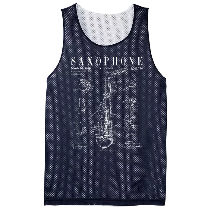 Saxophone Old Vintage Patent Drawing Print Mesh Reversible Basketball Jersey Tank