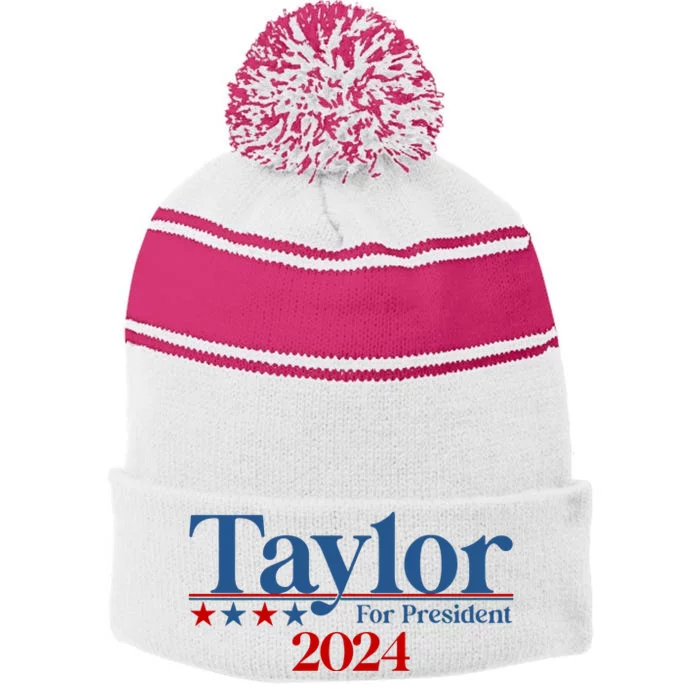 Sharon Osbourne Wearing Taylor For President 2024 Stripe Pom Pom Beanie