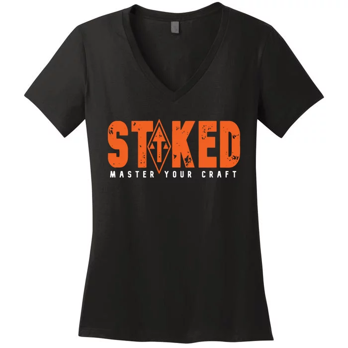 STOKED Orange & White Long Sleeve Women's V-Neck T-Shirt