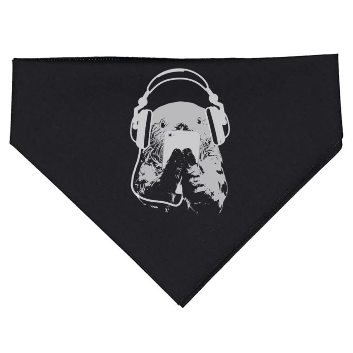 Sea Otter With Cell Phone And Headphones Gift USA-Made Doggie Bandana