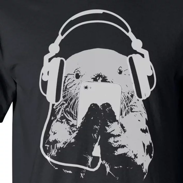 Sea Otter With Cell Phone And Headphones Gift Tall T-Shirt