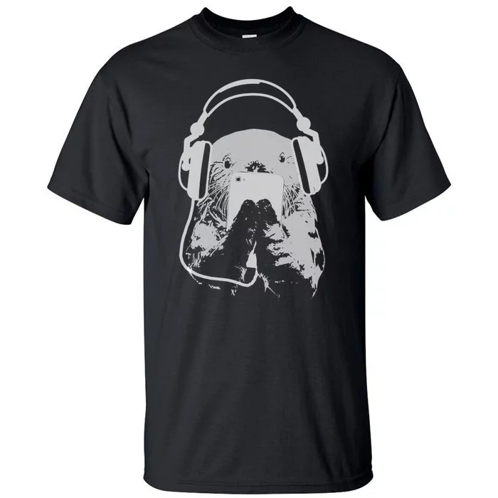 Sea Otter With Cell Phone And Headphones Gift Tall T-Shirt