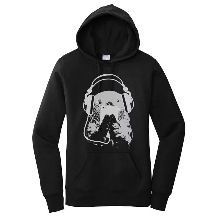 Sea Otter With Cell Phone And Headphones Gift Women's Pullover Hoodie