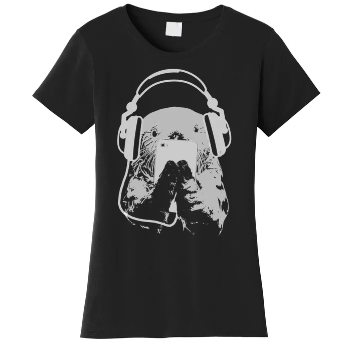 Sea Otter With Cell Phone And Headphones Gift Women's T-Shirt