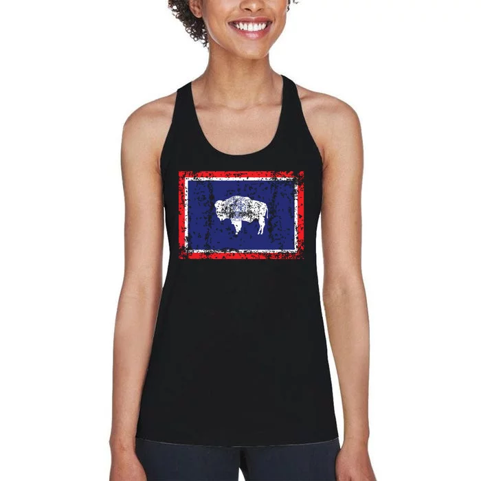 State Of Wyoming Flag Vintage Women's Racerback Tank