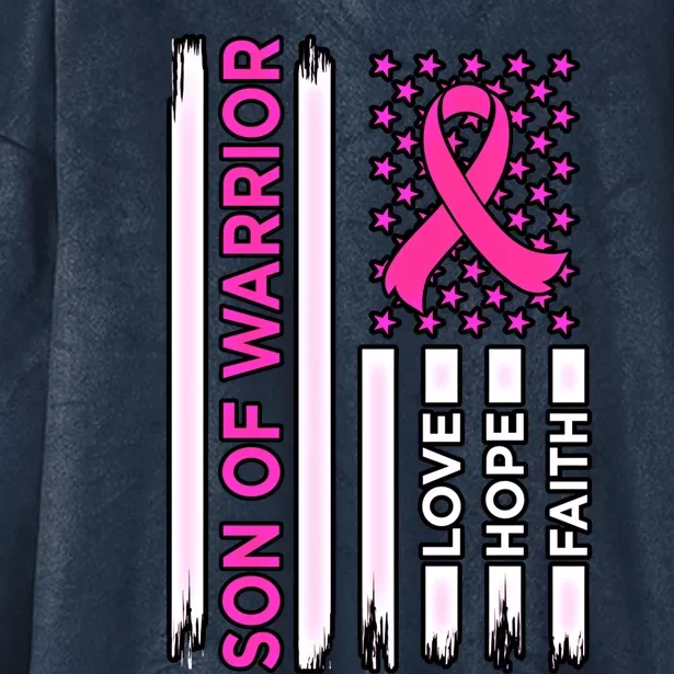 Son Of Warrior Usa Flag Breast Cancer Awareness Pink Graphic Gift Hooded Wearable Blanket