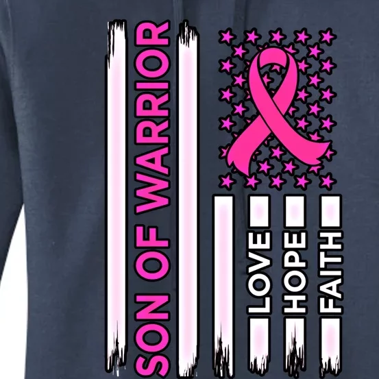 Son Of Warrior Usa Flag Breast Cancer Awareness Pink Graphic Gift Women's Pullover Hoodie