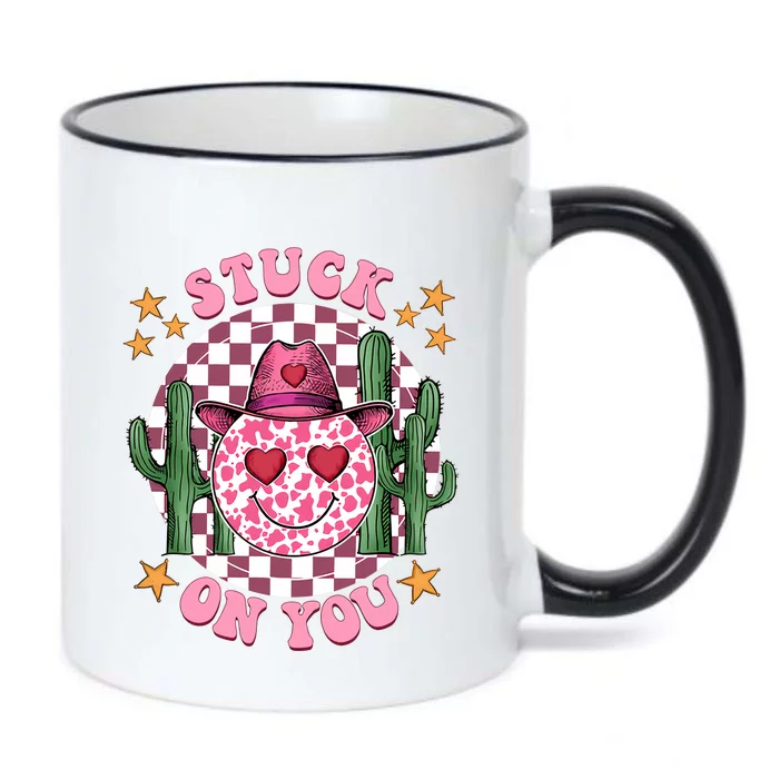 Stuck On You Cute Cowboy Howdy Western Retro Valentine's Day Couple Black Color Changing Mug