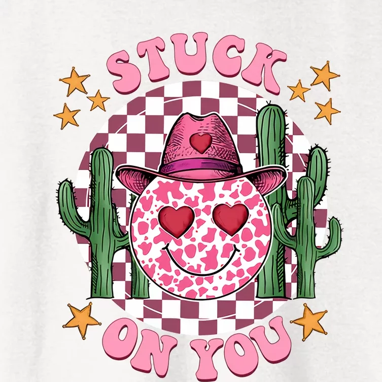 Stuck On You Cute Cowboy Howdy Western Retro Valentine's Day Couple Women's Crop Top Tee