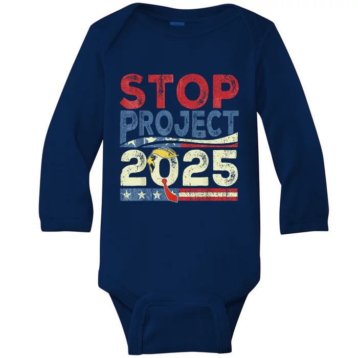 Stop Project 2025 Funny Retro Vintage Baby Long Sleeve Bodysuit