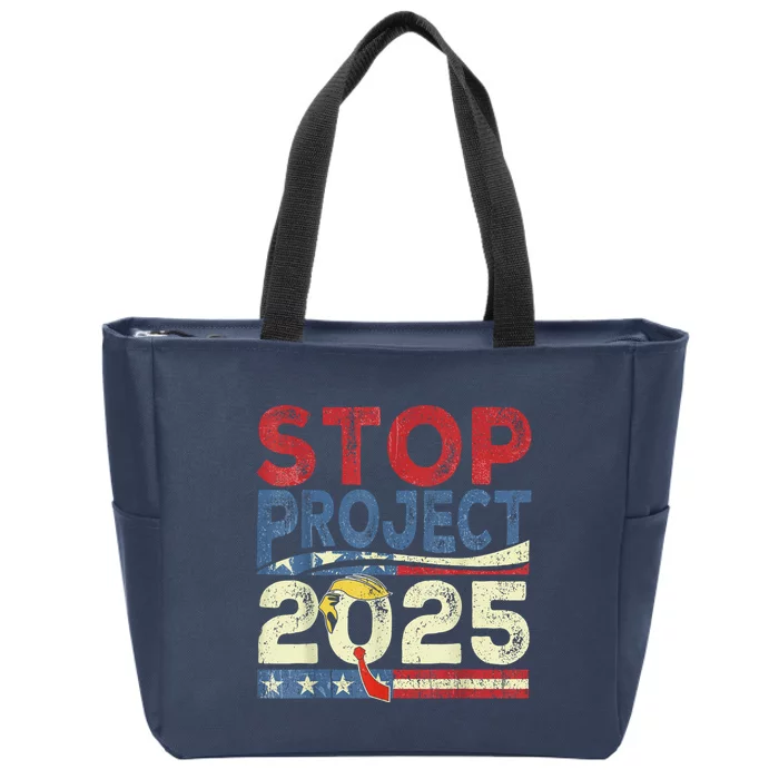 Stop Project 2025 Funny Retro Vintage Zip Tote Bag