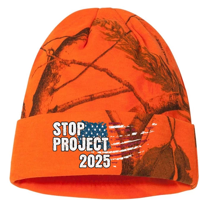 Stop Project 2025 Anti Trump American Flag Kati - 12in Camo Beanie