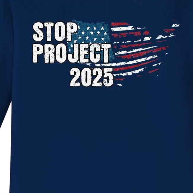 Stop Project 2025 Anti Trump American Flag Baby Long Sleeve Bodysuit