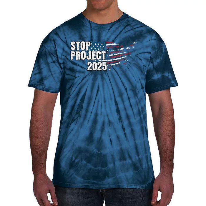 Stop Project 2025 Anti Trump American Flag Tie-Dye T-Shirt