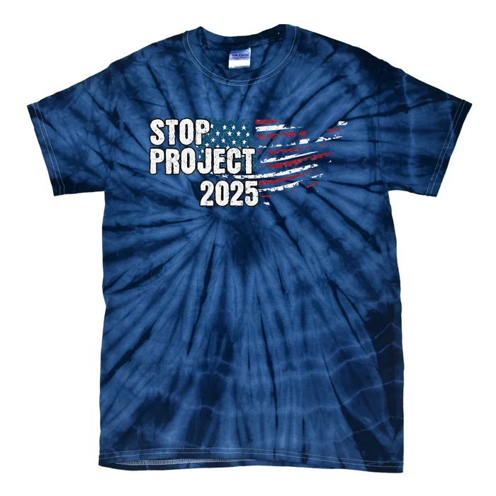 Stop Project 2025 Anti Trump American Flag Tie-Dye T-Shirt