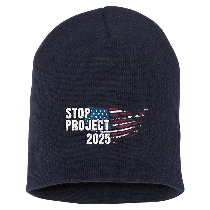 Stop Project 2025 Anti Trump American Flag Short Acrylic Beanie