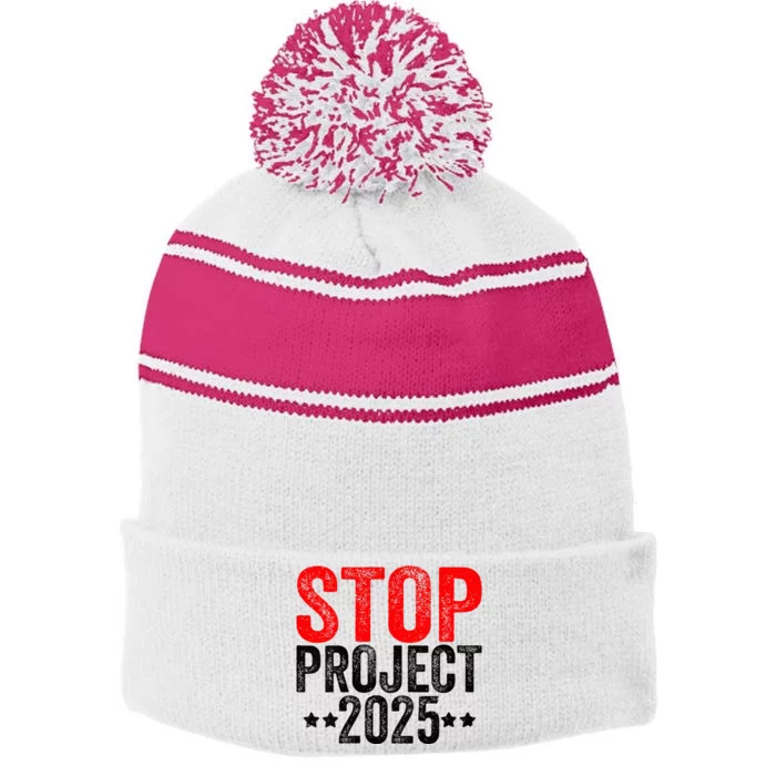 Stop Project 2025 Stripe Pom Pom Beanie