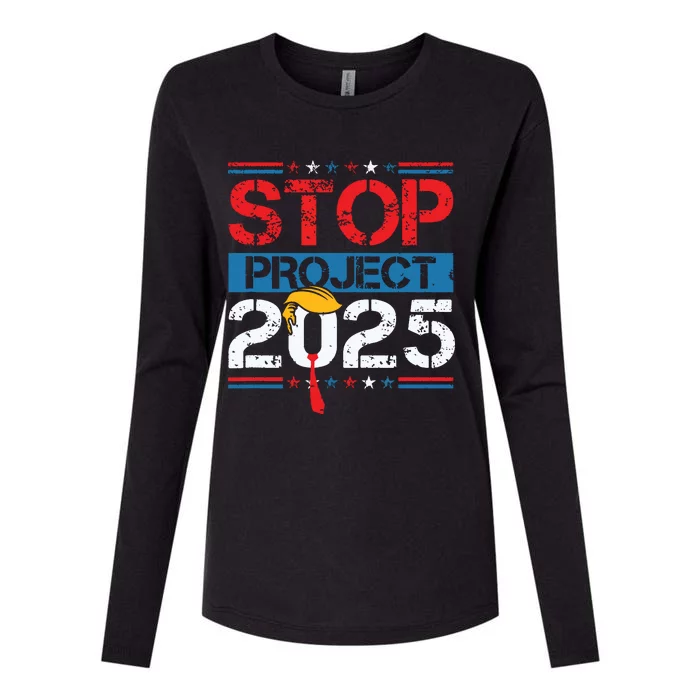 Stop Project 2025 Trumps Project Anti Trump Womens Cotton Relaxed Long Sleeve T-Shirt