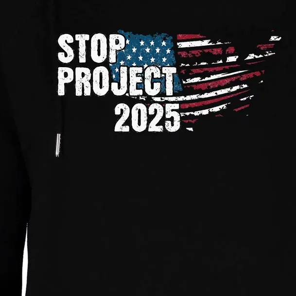 Stop Project 2025 Anti Trump American Flag Womens Funnel Neck Pullover Hood