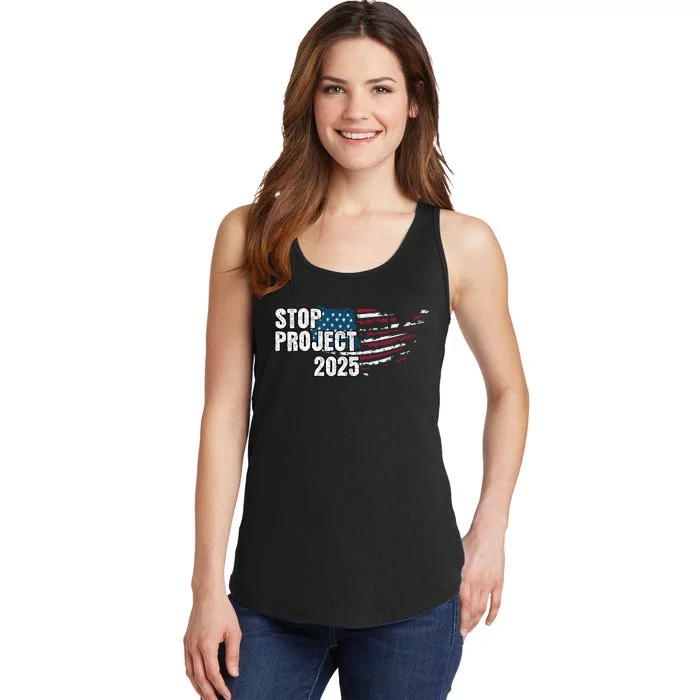 Stop Project 2025 Anti Trump American Flag Ladies Essential Tank