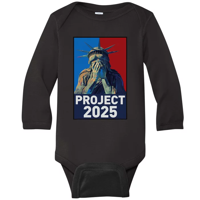 Stop Project 2025 Weeping Statue Of Liberty Protest Baby Long Sleeve Bodysuit