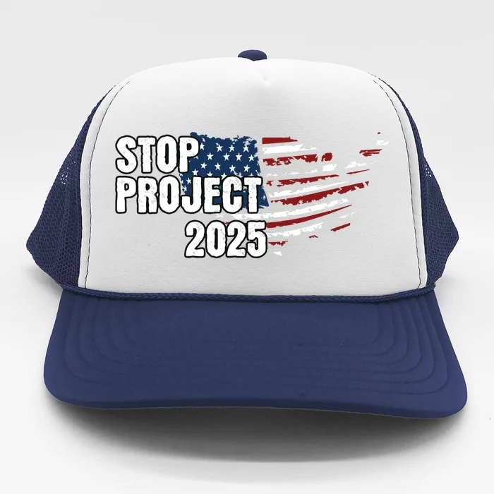 Stop Project 2025 American Flag Trucker Hat