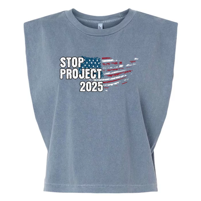 Stop Project 2025 Anti Trump American Flag Garment-Dyed Women's Muscle Tee