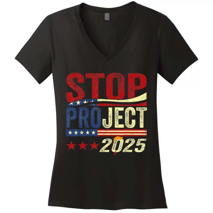 Stop Project 2025 Usa Flag Women's V-Neck T-Shirt