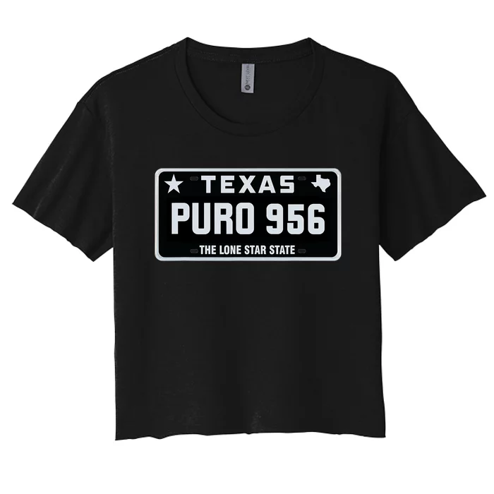 Simple “PURO 956” Texas License Plate Graphic Women's Crop Top Tee