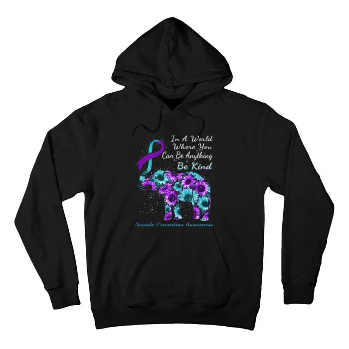 Suicide Prevention Awareness Sunflower Elephant Be Kind Tall Hoodie