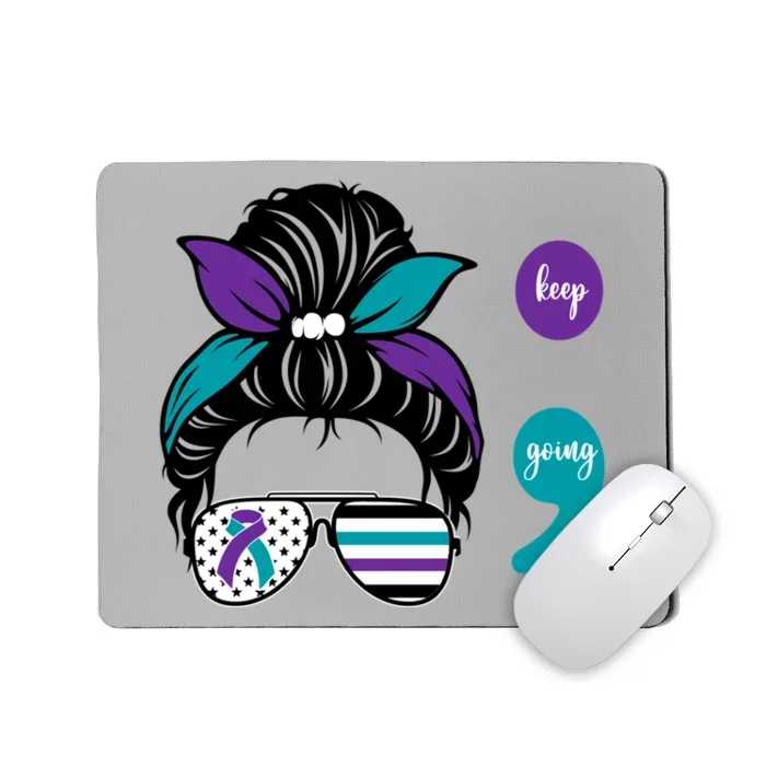 Suicide Prevention Awareness Semicolon Keep Going Messy Bun Gift Mousepad