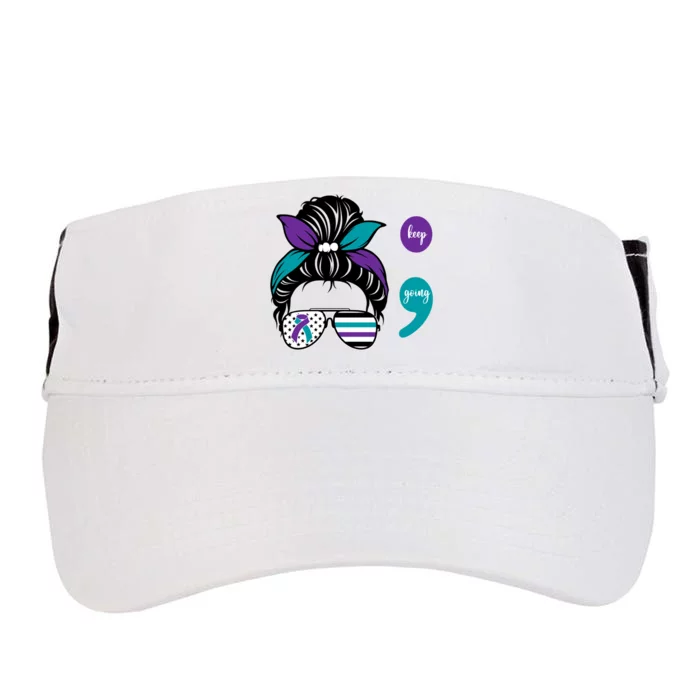 Suicide Prevention Awareness Semicolon Keep Going Messy Bun Gift Adult Drive Performance Visor