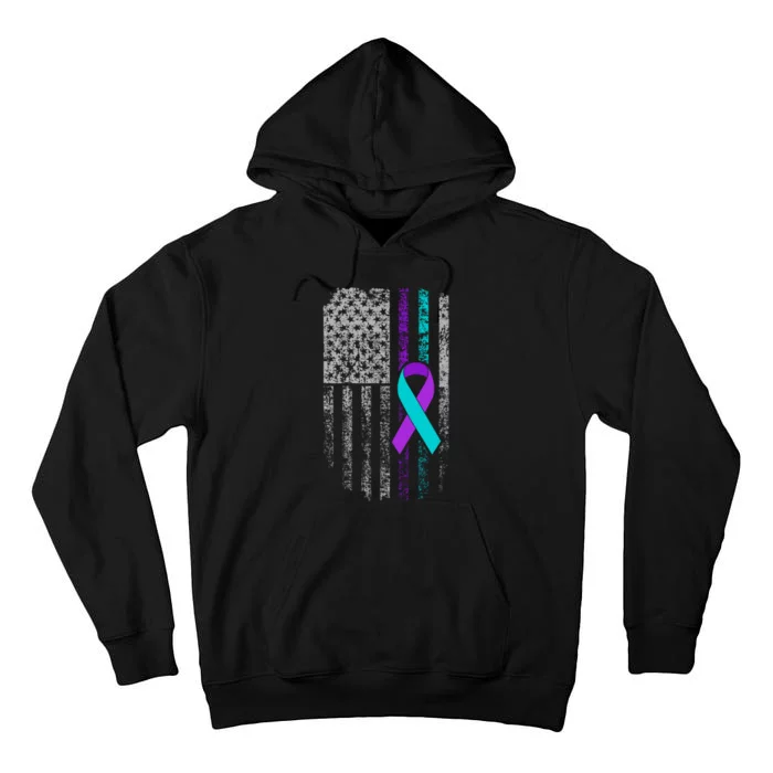 Suicide Prevention Awareness American Flag Ribbon Support Tall Hoodie