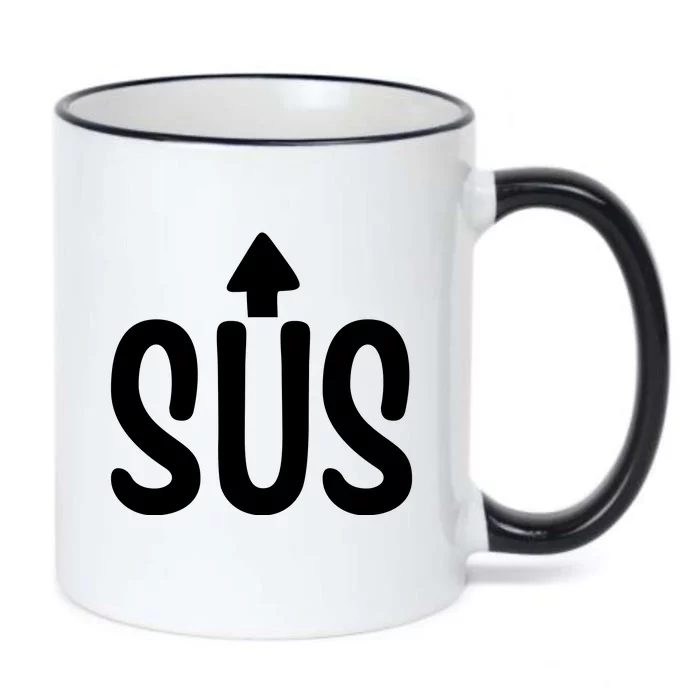 Sus Pointing Arrow Up Gaming Meme Impostor IM Kinda Sus Black Color Changing Mug