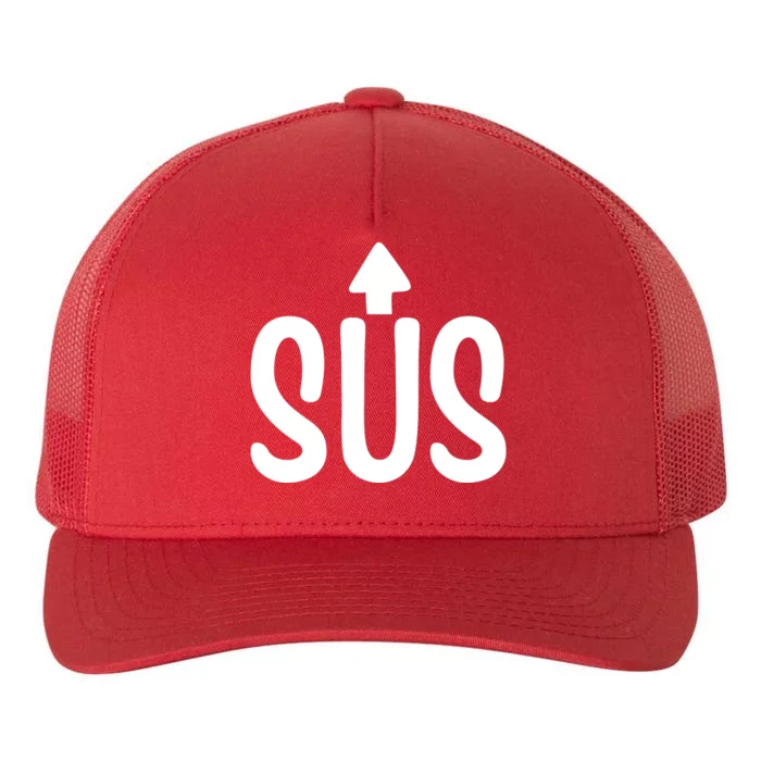 Sus Pointing Arrow Up Gaming Meme Impostor IM Kinda Sus Yupoong Adult 5-Panel Trucker Hat