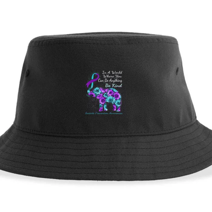 Suicide Prevention Awareness Sunflower Elephant Be Kind Sustainable Bucket Hat