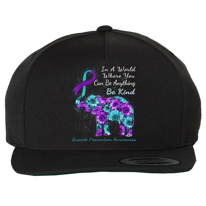 Suicide Prevention Awareness Sunflower Elephant Be Kind Wool Snapback Cap