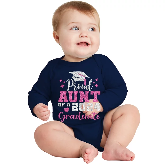 Super Proud Aunt Of 2024 Graduate Awesome Family College Baby Long Sleeve Bodysuit