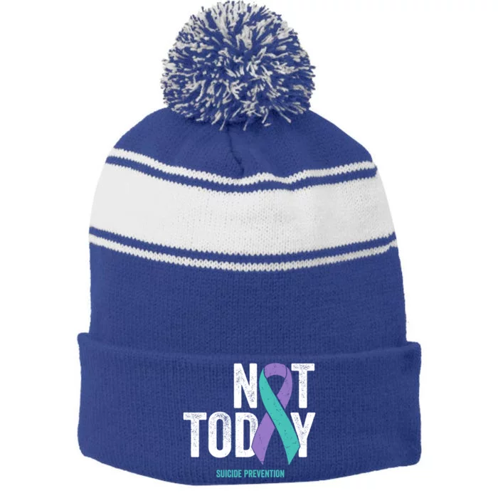 Suicide Prevention Awareness Gift Not Today Purple Teal Ribbon Gift Stripe Pom Pom Beanie