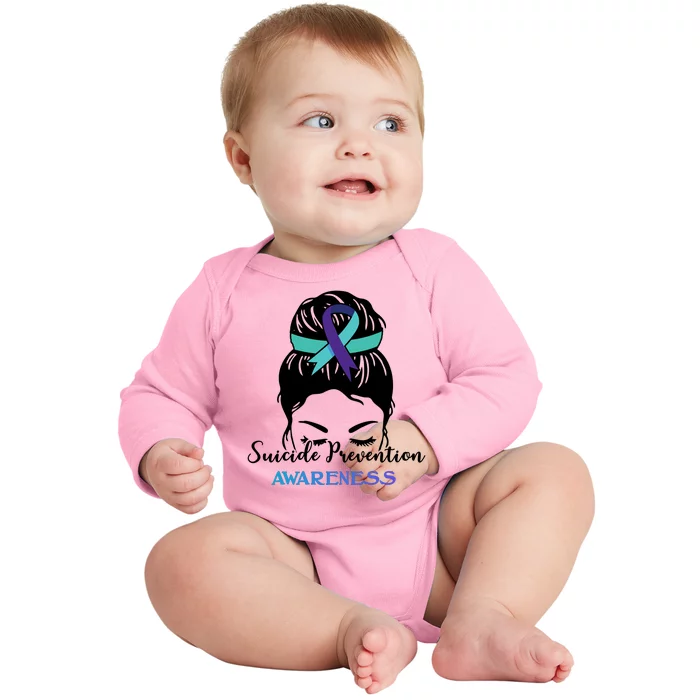 Suicide Prevention Awareness Hair Bun Ribbon Baby Long Sleeve Bodysuit