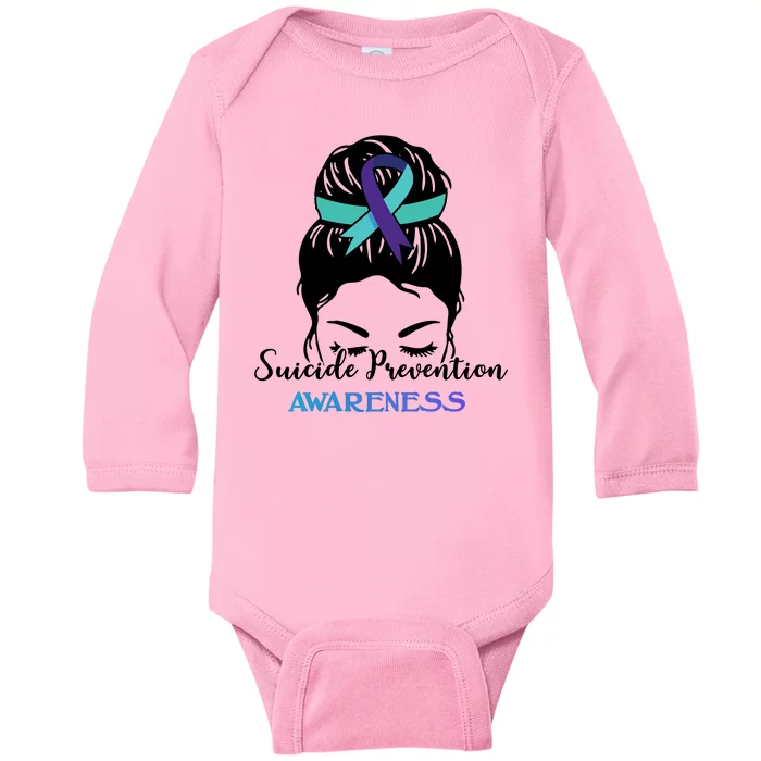 Suicide Prevention Awareness Hair Bun Ribbon Baby Long Sleeve Bodysuit