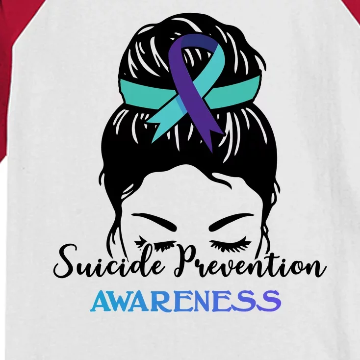 Suicide Prevention Awareness Hair Bun Ribbon Kids Colorblock Raglan Jersey