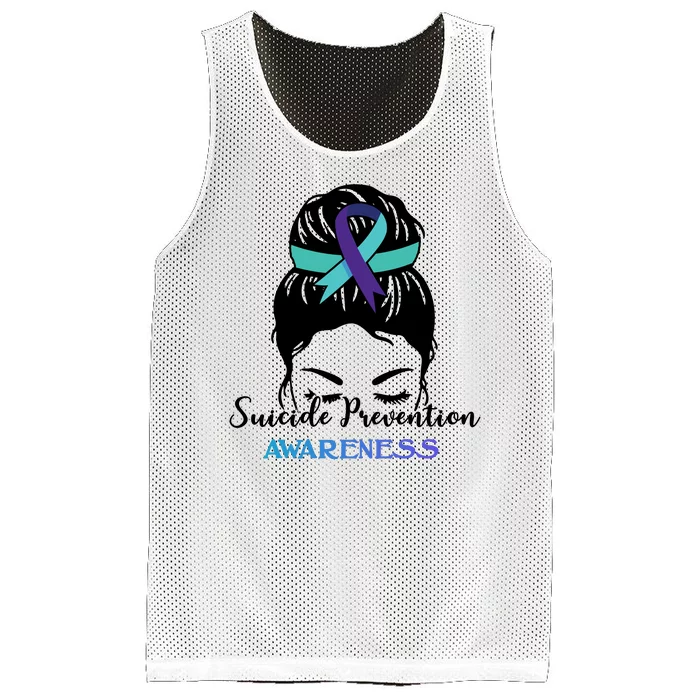 Suicide Prevention Awareness Hair Bun Ribbon Mesh Reversible Basketball Jersey Tank