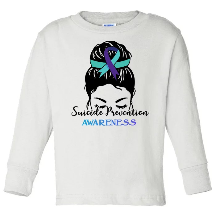 Suicide Prevention Awareness Hair Bun Ribbon Toddler Long Sleeve Shirt