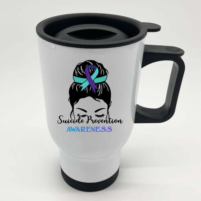 Suicide Prevention Awareness Hair Bun Ribbon Front & Back Stainless Steel Travel Mug