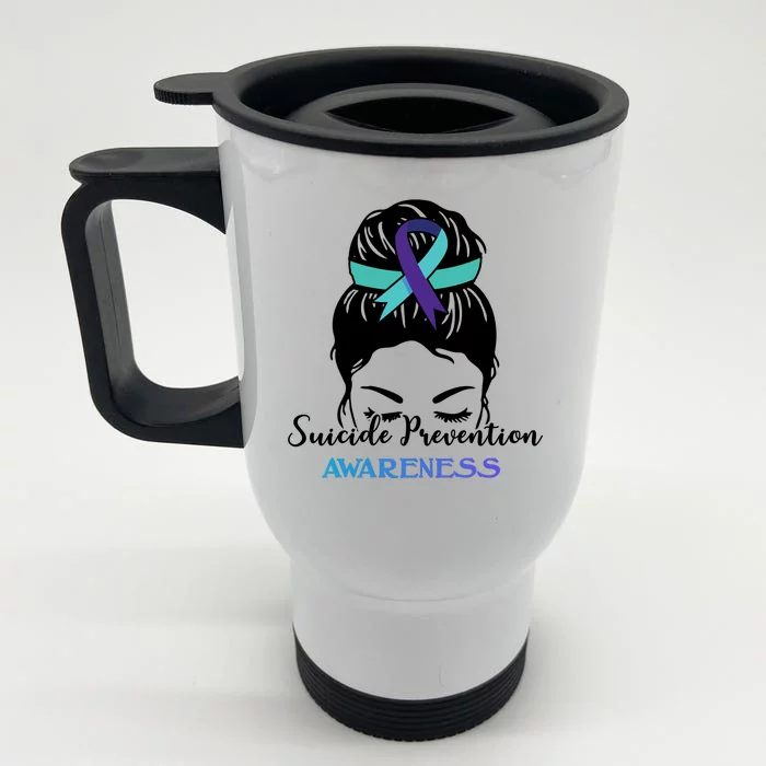 Suicide Prevention Awareness Hair Bun Ribbon Front & Back Stainless Steel Travel Mug