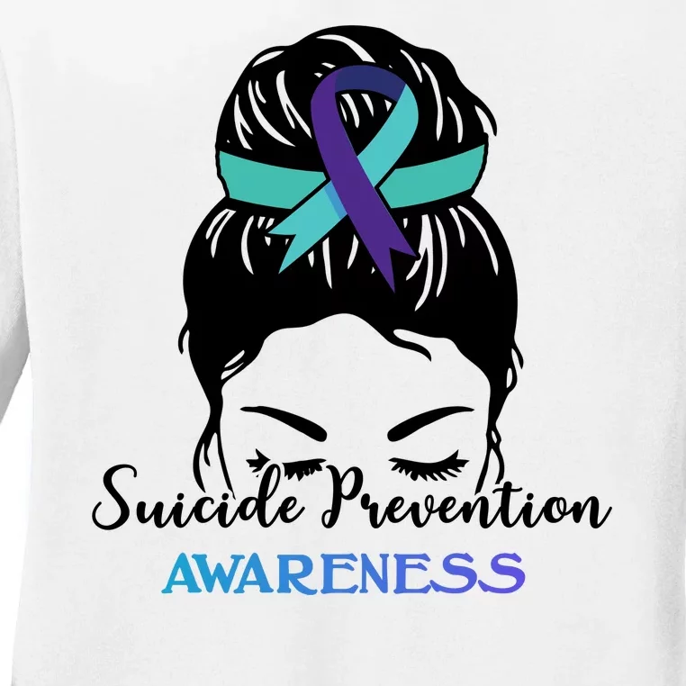 Suicide Prevention Awareness Hair Bun Ribbon Ladies Long Sleeve Shirt